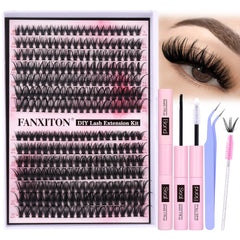 FANXITON DIY cluster lashes kit for at-home lash extensions with soft mink-like fibers.