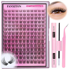 Fanxiton DIY lash extension kit close-up showing 154 lash clusters for natural fullness.