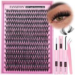 FanXITON DIY lash extension kit with 40D clusters for natural, lightweight volume.