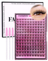 FANXITON DIY Lash Extension Kit close-up shows natural wispy clusters for subtle enhancement.