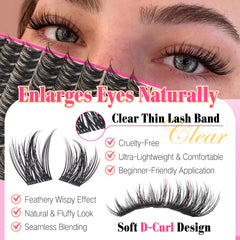 Fanxiton manga lash clusters kit closeup feather texture, ultra-light feel for comfort.