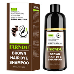 Farndu Brown Hair Dye Shampoo bottle pump enables easy, mess-free at-home application.