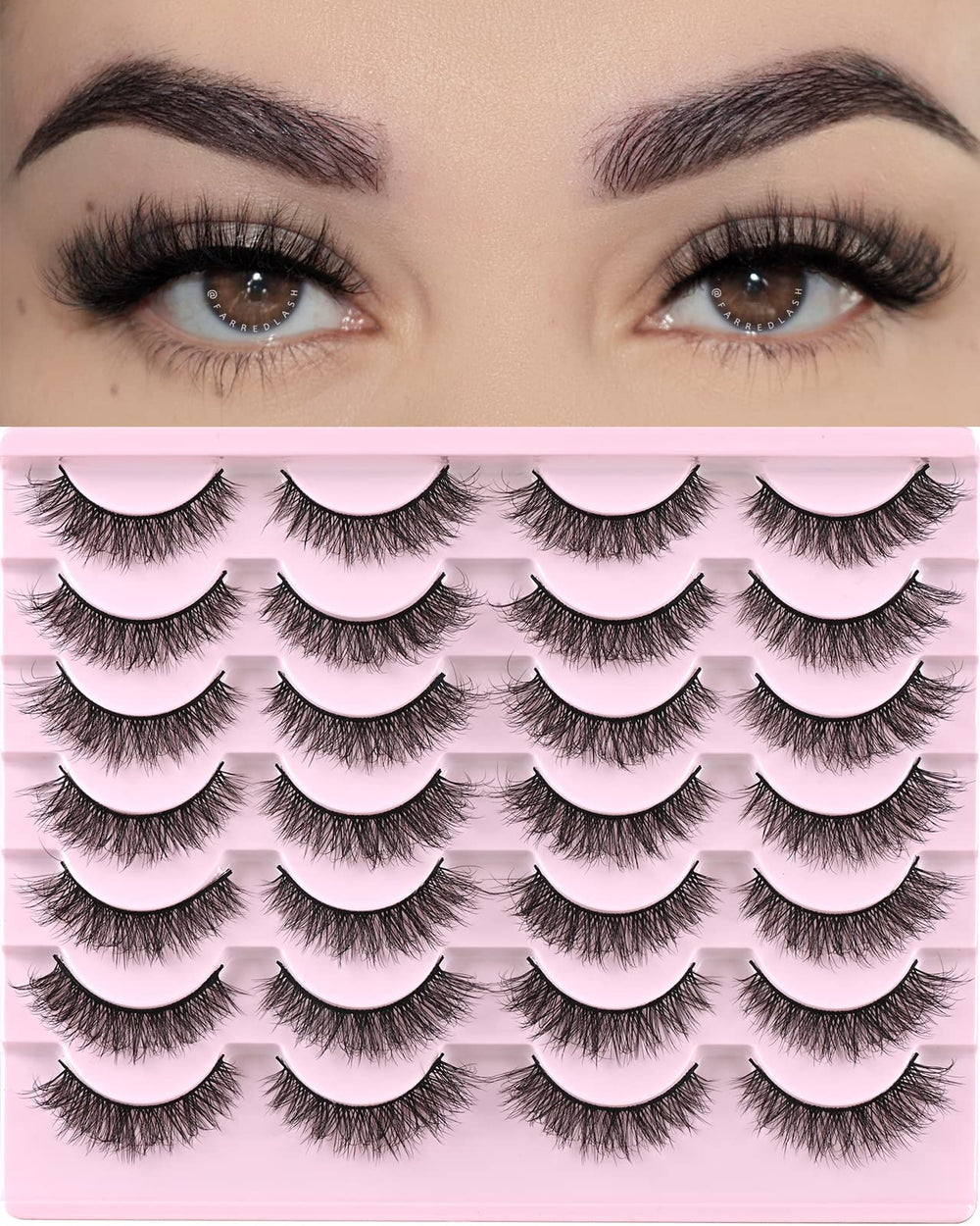 FARRED natural lashes, short wispy false mink strip for fluttery cat-eye look