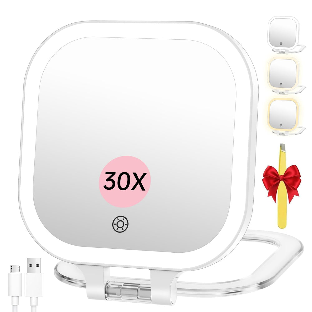 FASCINATE rechargeable travel mirror with 30x magnification for precise detail checks.