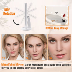 FASCINATE Trifold with 21 LEDs natural lighting for makeup in dim environments