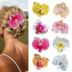 Faucye Hawaiian flower hair clip with butterfly orchid design for weddings.
