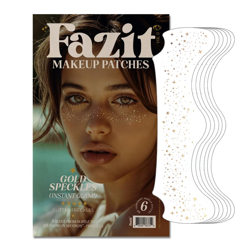 Parches Fazit maquillaje destellos oro para un brillo sutil y duradero.