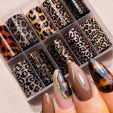 FBABFBUO leopard nail foil transfer for quick salon-like results on natural or artificial nails.