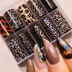 FBABFBUO leopard nail foil transfer for quick salon-like results on natural or artificial nails.