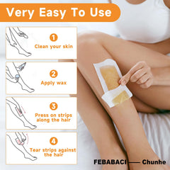 FEBABACI wax strips application on arm demonstrates easy, clean use.