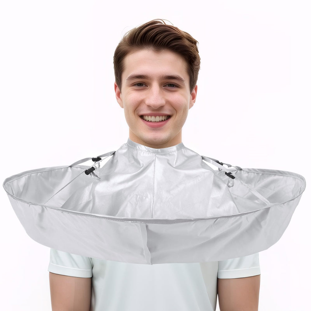 FEBSNOW haircutting cloak with adjustable buckle for a secure fit during home or salon cuts.