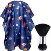 FEBSNOW kids hair cutting cape with astronaut pattern keeps hair off clothes during cuts