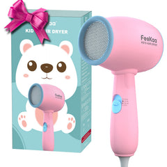 FeeKaa Kids Hair Dryer pink front view, compact and lightweight for kids