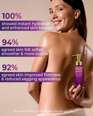 FeeMeFee Body Firming Oil on arm demonstrates targeted application.