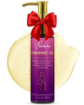 FeeMeFee Body Firming Oil bottle pour for quick absorption and hydration.