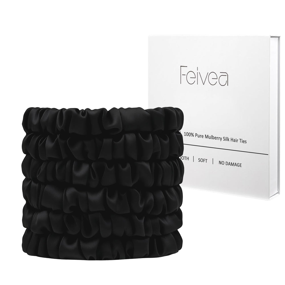 Feivea ligas de seda 22 momme negras para cabello suave y sin marcas.