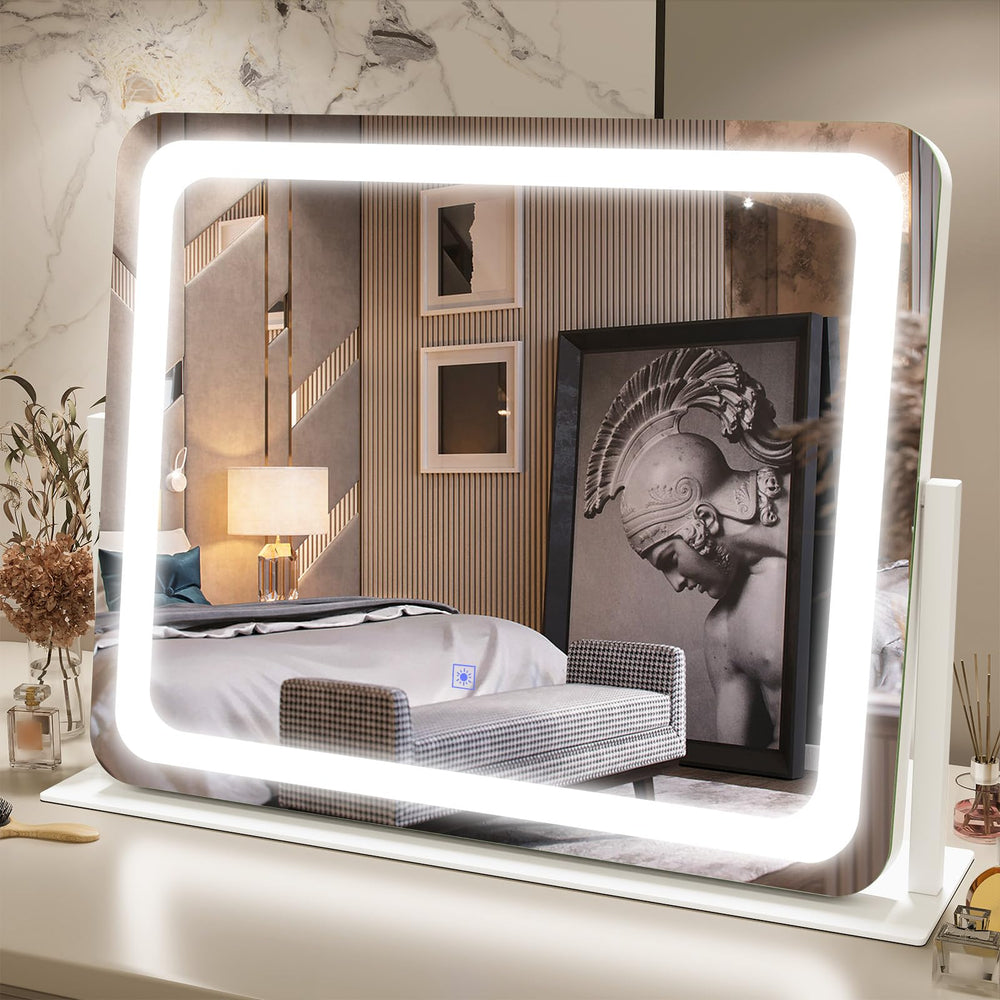 FENNIO vanity mirror with lights front view showing even illumination for makeup.