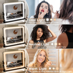 FENNIO vanity mirror tilted angle showing adjustable viewing position.
