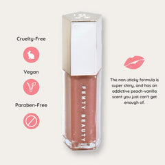 Fenty Beauty Gloss Bomb 02 Fussy, textura sedosa que aporta comodidad al labio.