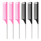 Fgail rat tail comb in metal finish shows precise parting and color application capability