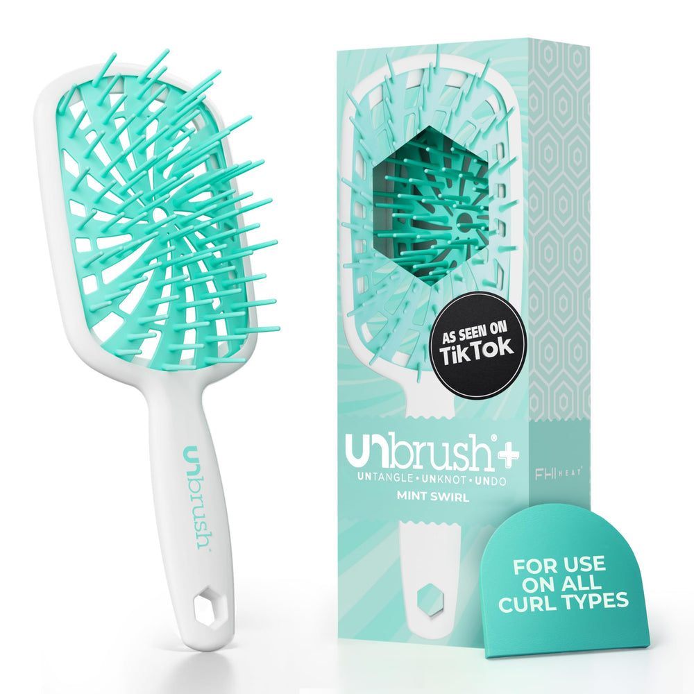 FHI Heat UNbrush Plus with 84 UltraFlex bristles for gentle detangling on fine curls