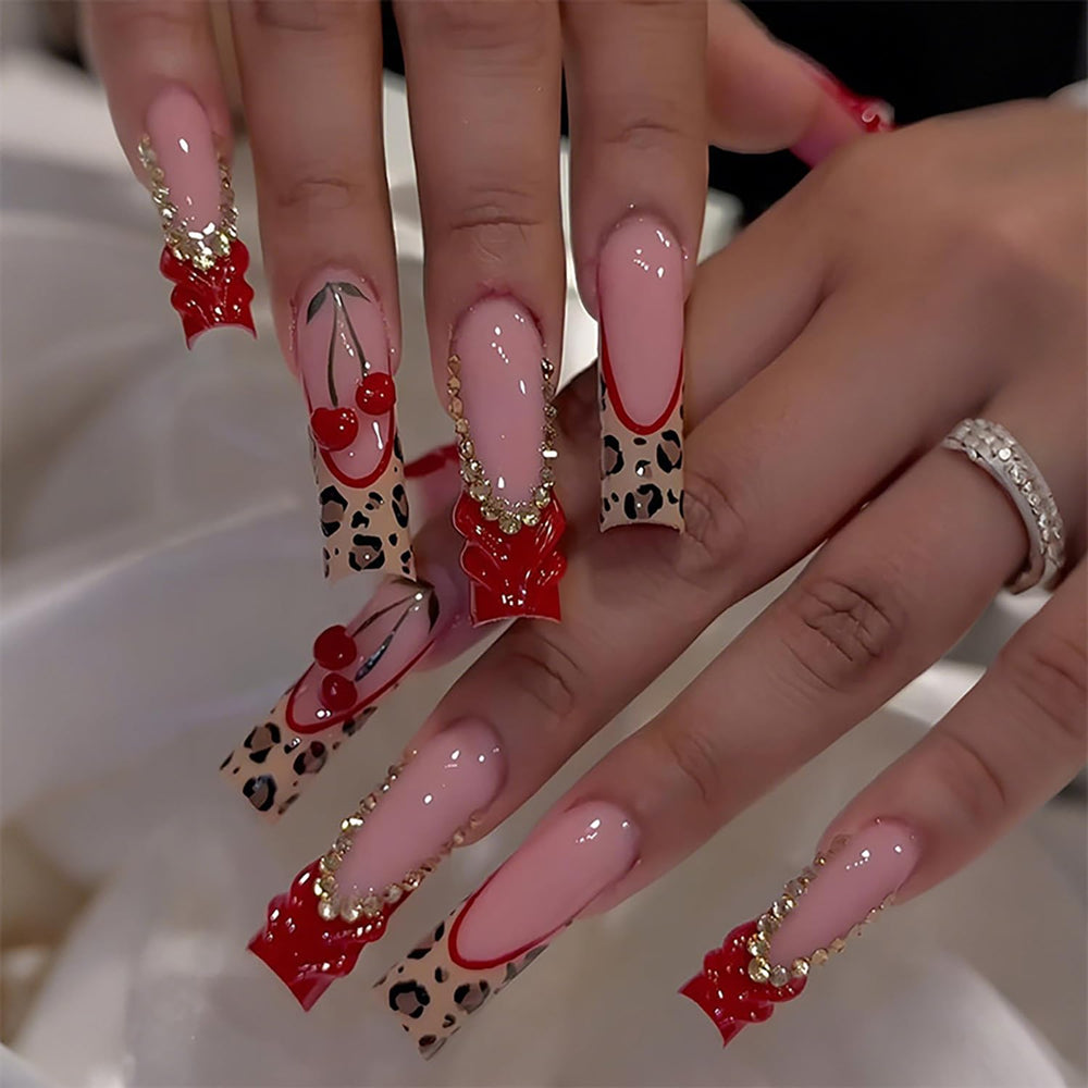 FIEONCIY press-on nails coffin set packaging view for quick at-home manicure