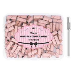 Finea nail drill bits set with 180 grit light pink sanding bands for precise cuticle prep.