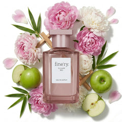 Fine'ry flower-bed-peony-apple-bottle on vanity for a fresh floral mood