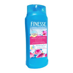 FINESSE Restore + Strengthen shampoo bottle delivers moisture for dry hair.