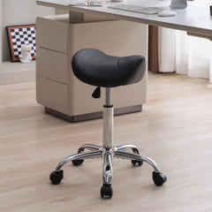 FIRAVOE Saddle Stool with adjustable height 18-26 inches for versatile salon use.