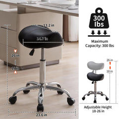 FIRAVOE Saddle Stool 360-degree swivel for easy workstation access.