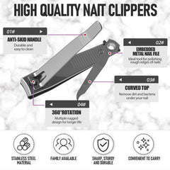 Built-in nail file on FiriKer clipper set for smoothing nails after trim.