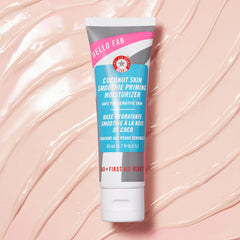 First Aid Beauty Hello FAB coconut water ingredient graphic highlights refreshing hydration.