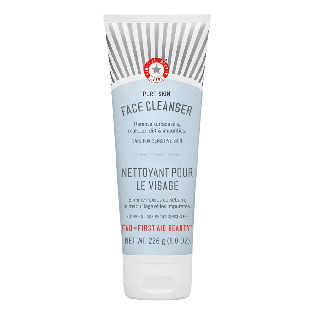 First Aid Beauty Pure Skin Face Cleanser bottle, fragrance-free formula for sensitive skin.