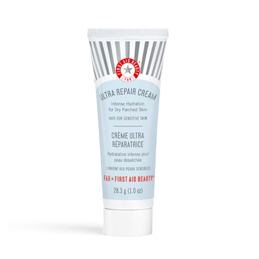First Aid Beauty Ultra Repair Cream bottle showing deep hydration for dry skin.