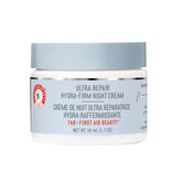 First Aid Beauty Ultra Repair Hydra-Firm Night Cream jar closeup showing rich hydration.