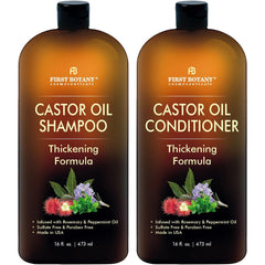 First Botany Castor Oil Shampoo bottle promotes scalp refreshment and hair strength.