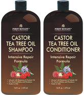 First Botany Castor Tea Tree Shampoo bottle pour for scalp refresh and fuller-looking hair