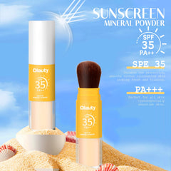 Firstfly setting powder brush applying translucent SPF on the face for oil control.