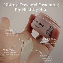 Firsthand Supply Hair Clay Pomade with dime-sized amount shown for easy distribution.