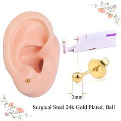 Firstomato arete 24kt oro 3 mm para perforación segura