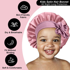 FirstPELLA purple satin bonnet close-up emphasizing breathable fabric and secure fit.