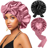 FIRSTPELLA silk hair bonnet for sleep; two-piece set protects curls overnight