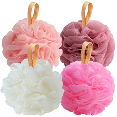 Fishent pink loofah sponge for gentle exfoliation during showering.