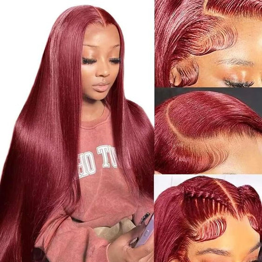 Fiumer Burgundy Wig 30 inch with 13x6 HD lace front for natural parting