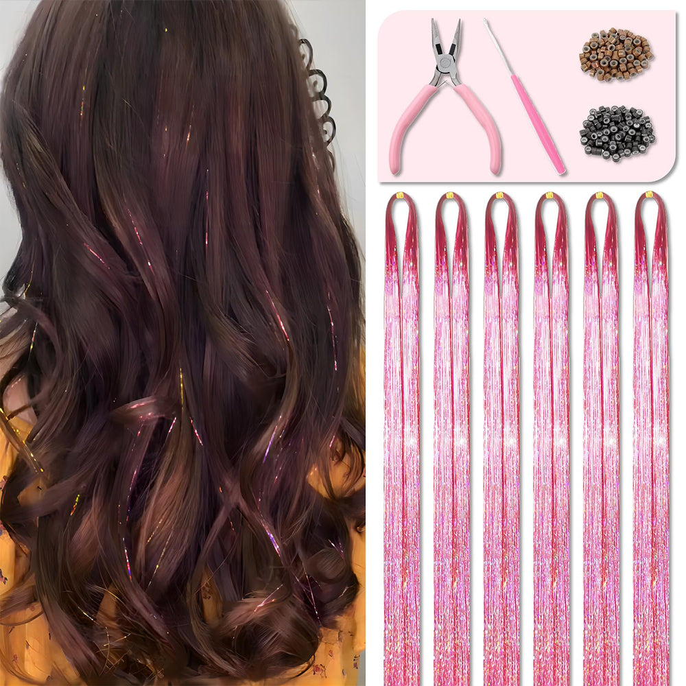 Fiwecos Pink Fairy Hair Tinsel Kit with 1200 strands for bold party looks