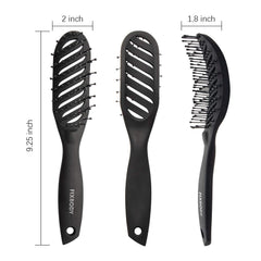 FIXBODY curved-vent brush demonstrating faster blow-dry results on hair