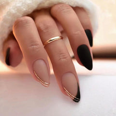 FJSMTOPl black almond press-on nails with matte finish for instant manicure