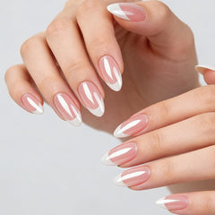 FJSMTOPl chrome French tip design on acrylic nails for shine