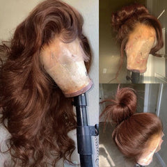 FKFO 200% density chocolate brown wig with 13x4 lace front for natural parting.